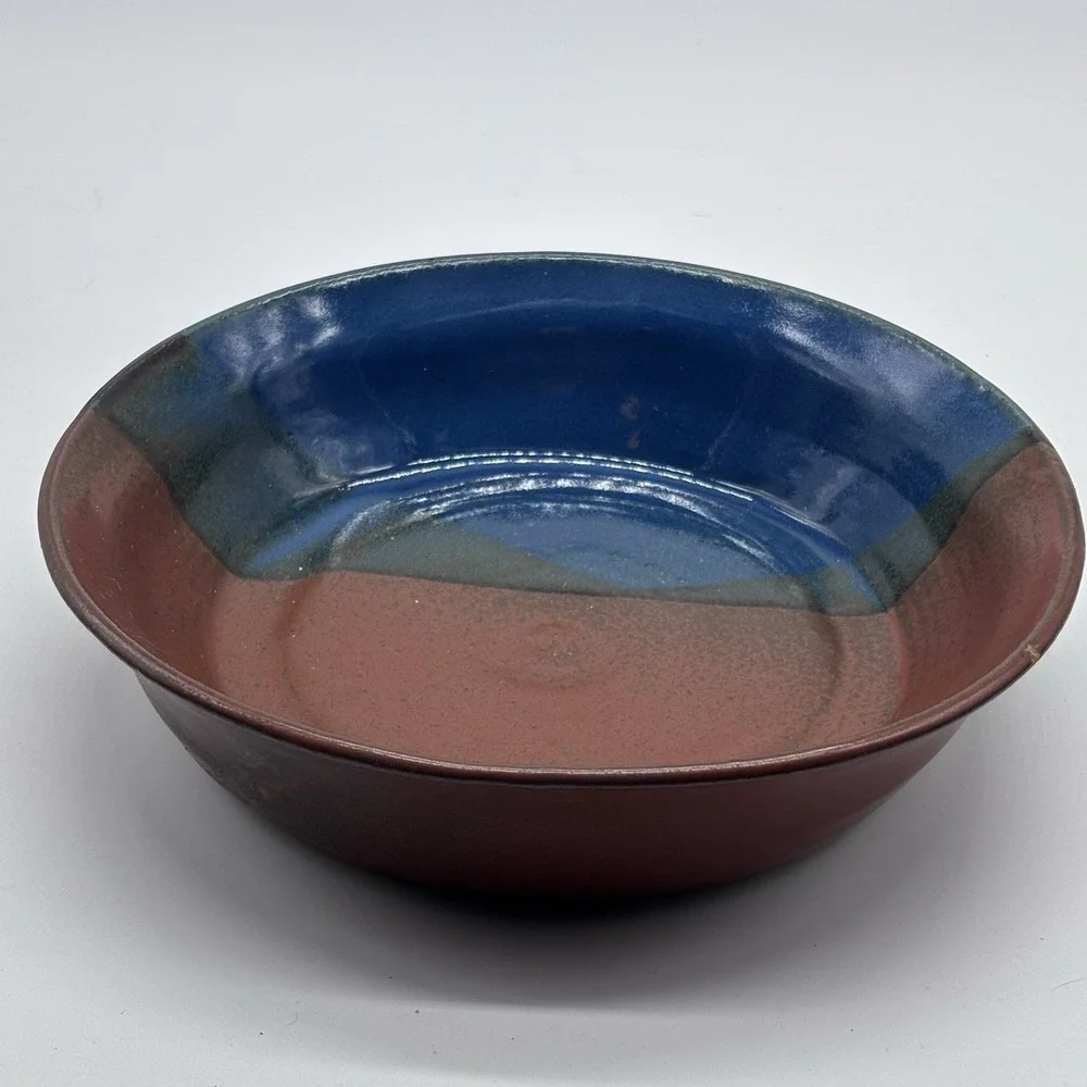 Handmade Stoneware Blue Brown Bowl Farmhouse Pottery‎ Homemade